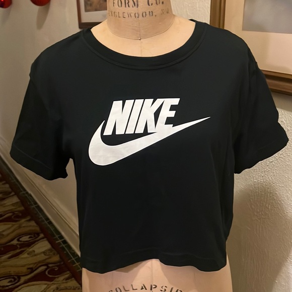 Nike Tops - Nike Black Logo Cropped Top Tee Size M